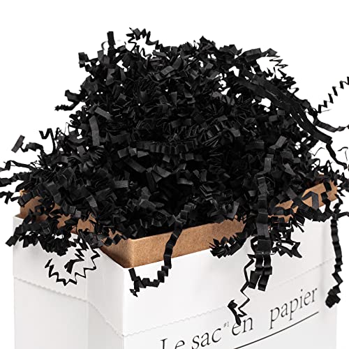 Mefleet 1/2 LB Crinkle Cut Paper Shred Filler 8 oz Black Crinkle Shredded Paper for Gift Box - Gift Basket Bag Filler - Gr...