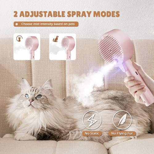 Cat Steam Brush,Cat Brushes for Indoor Cats, 4 In 1Spritz Spray Defur Comb, Cloud Care Shedding Control, Pet Grooming Brus...