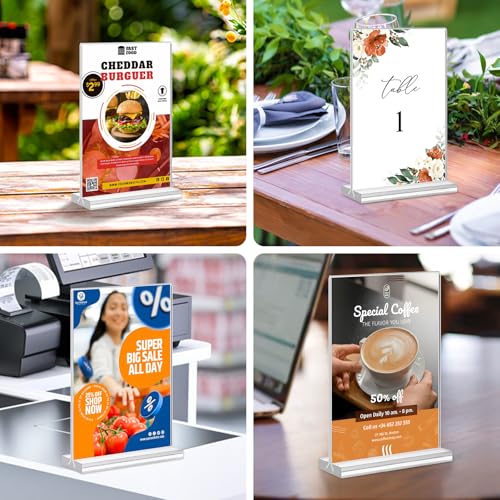 Acrylic Sign Holder 4x6, 20 Pack Clear Table Vertical Double Sided Table Menu Display, Plastic Desktop Picture Frames Stan...