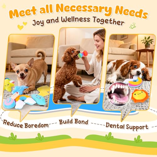 KIPRITII Whimsical Squeaky Dog Toys for Small Dogs & Puppies – Plush Toys Pack with Storage Bag, 9 Pcs Stuffed Puppy Chew ...