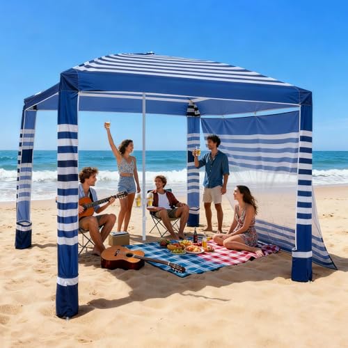 VEVOR Beach Cabana, 8 x 8 ft Beach Canopy with Side Wall, UPF 50+ Protection Easy Setup Cabana Tent with Sand Pockets, Adj...