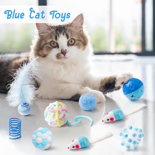 MALLMALL6 Cat Toy Set Interactive Cat Toys 10Pcs Pack Including Cat Springs Feather Teaser Wand Mice Crinkle Balls and Pet...