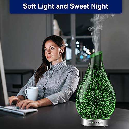 MAXWINER Essential Oil Diffusers Ultrasonic 3D Glass Aromatherapy Diffuser, Auto Shut-Off, Timer Setting, 7 Colors LED Lig...