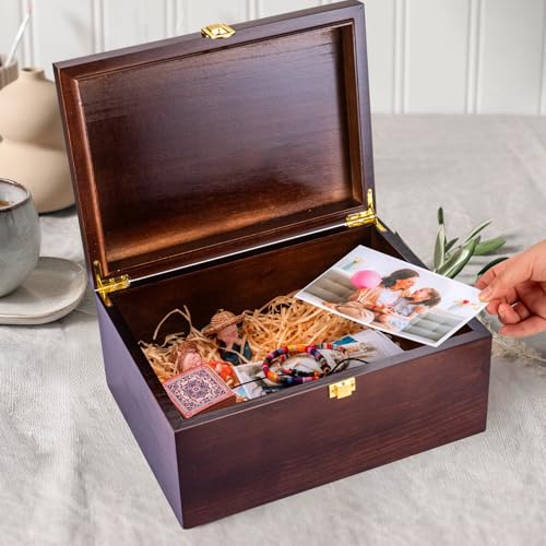 Larger Wooden Wedding Memory Keepsake Boxes With Hinged Lids and a photo frame inside the lid Bridal Shower Gifts - Engage...