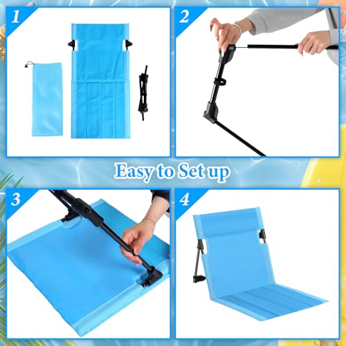 3 Pack Portable Poolside Chairs, Foldable Beach Chairs for Adults, Lightweight Legless Ground Seat with Carry Bag, Small B...