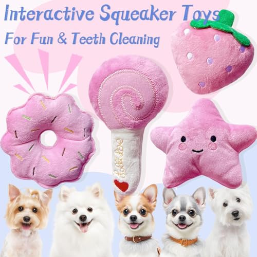 MOSYZEO Small Dog Toys, Squeaky Dog Toy for Small Dogs- Pink Cute Puppy Toys, 4 Packs Pet Chew Toys for Fun, Interactive D...