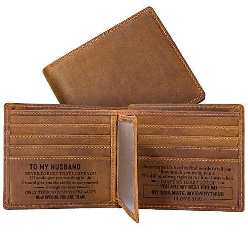 kullder Mens Wallet Engraved Leather Wallets Personalized Mens Gifts for Husband from Wife Custom Wallet for Man Anniversa...
