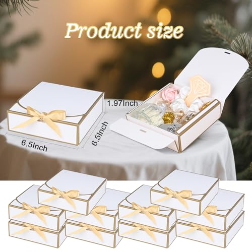 10Pack Small Gift Boxes, 6.5''x6.5''x2'' White Gift Boxes with Ribbon, Small Boxes for Gifts Birthday Wedding Party Valent...