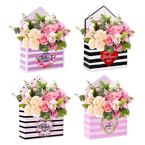 WaaHome Set of 4 Happy Mother's Day Flower Bouquet Packaging Gift Paper Boxes for Mom, Daughter, Son, Wife, Florist, Class...