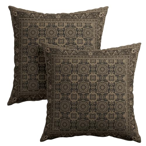 Brown Antique Tabriz Rug Print Pillow Covers 12x12 Inches Retro Turkish Throw Pillow Case Set of 2 Vintage Floral Block Pr...