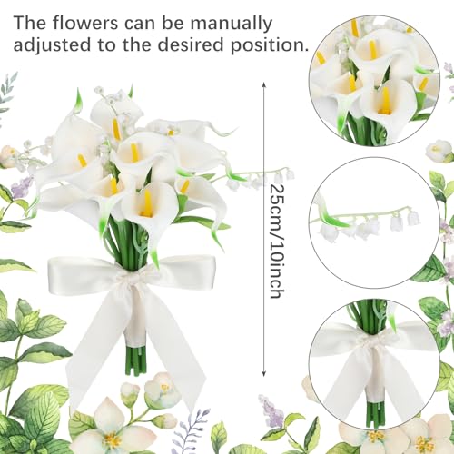 Janinka Artificial Bridesmaid Bouquets Set of 6 Calla Lily Wedding Bouquet Pre-Tied Ivory White Artificial Lily Flowers Br...