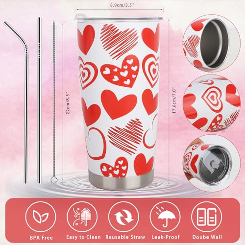 CAKKA Valentines Day Gifts for Her, 8 PCS Romantic Gift Set Includes 20 oz Tumbler with Lid Straw Brush Rose Flower Socks ...