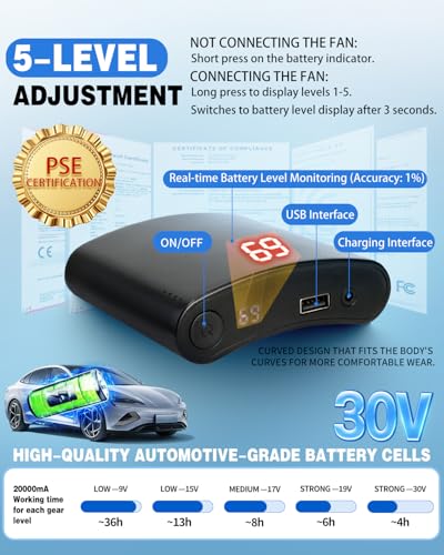 MIDIAN Air Conditioning Vest 30V High-Power Fans 20000mAh Battery Cooling Workwear for Hot Summer Outdoor & Industrial Use