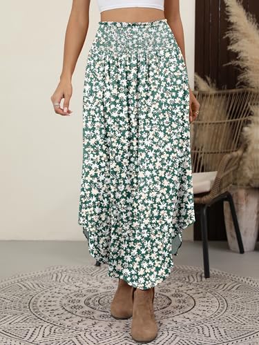 ANRABESS Women's Maxi Skirts Summer Boho Floral High Waisted Flowy Swing Pleated Beach Long Skirt with Pockets