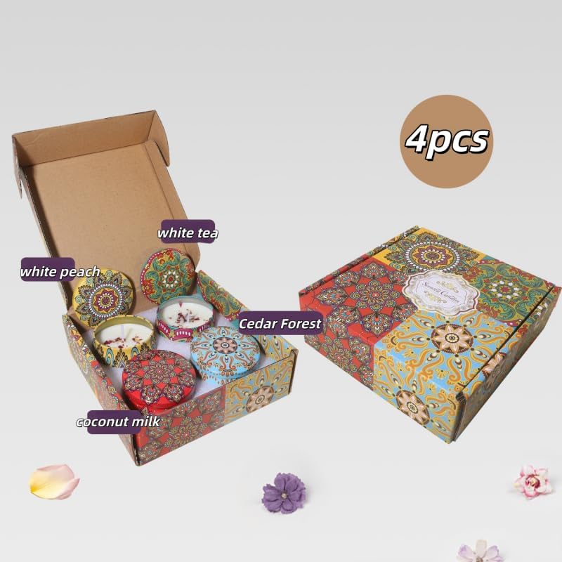 Scented Candles Gift Set, 4 Pack Soy Wax Candles for Home,4 Scents (White Peach, White Tea, Cedar, Coconut Milk), Home Fra...