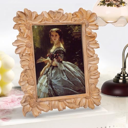 Vintage Picture Frames 4x6, Antique White Beige Ornate Flower Picture Frame with Real Glass, Floral Petal Resin Photo Fram...