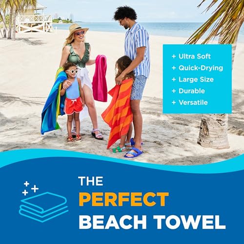 Kaufman - Soft Oversized Beach Towels in Bulk | 29" x 58" Velour Striped Towel | Absorbent, Quick-Drying | 100% Cotton Thi...