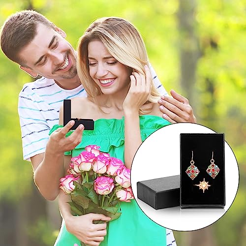 Batiyeer Black Cardboard Jewelry Gift Boxes 3.2 x 2 x 1 Inch Small Jewelry Boxes Packaging Earring Kraft Boxes with Lids (...