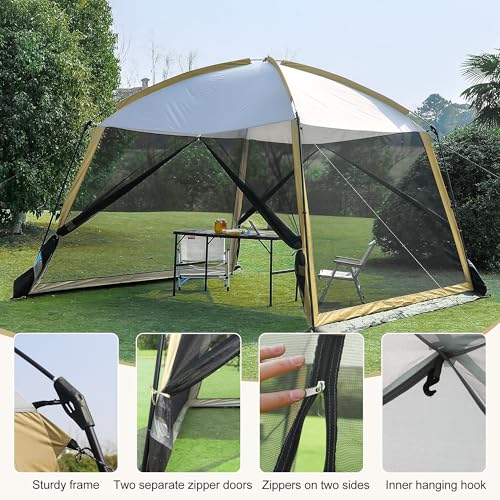 GREGIN Screen House Room 11x11 Ft Mesh Net Tent Canopy Shelter Gazebo, Easy Setup & Waterproof & Sunshade, Suitable for Ca...