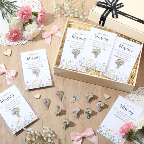 Liliaafar Flower Bouquet Enamel Pins Bulk, Mother's Day Gifts for Mom, Rose Bouquet Brooches with Appreciation Cards, Insp...