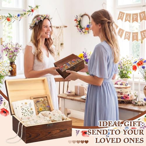 Gerrii Wildflower Wooden Keepsake Box Wedding Baby Shower Spring Flower Memory Storage Box with Buckle for Birthday Bridal...