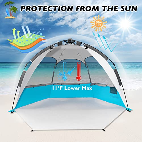 Mansader Beach Tent Pop Up Shade, Instant Beach Tents Sun Shelter with UPF 50+ UV Protection, Lightweight & Easy Setup Tent