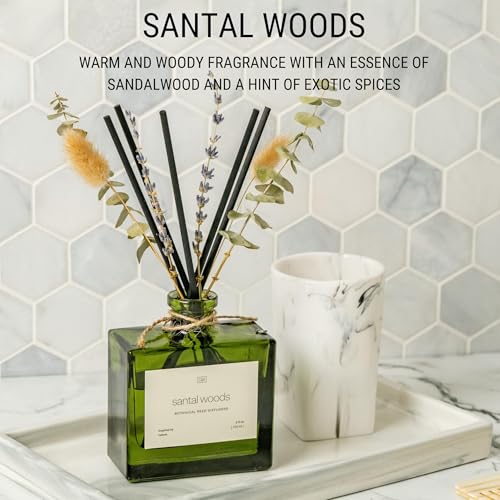 Craft & Kin Reed Diffuser with Dried Flowers | 5 oz Santal Woods Scented Reed Diffusers for Home, Bathroom | Scent Sticks...