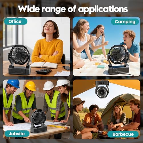 XZK Camping Fan, 20000mAh Rechargeable Battery Powered Fan with LED Lantern, Cordless Portable Tent Fan with Hanging Hook,...