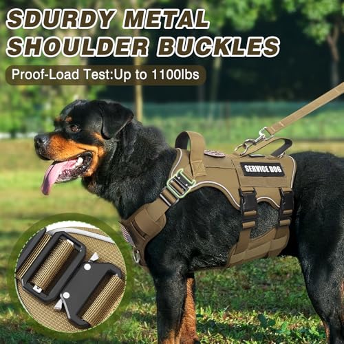 MOOGROU Service Dog Vest and Leash Set,Heavy Duty Tactical Dog Harness with Metal Buckles for Large Dogs,Adjustable No-Pul...