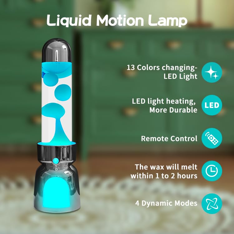 MLATAOOYG Lighthouse Liquid Motion Lamp, Decorative Night Light with Green Wax, 13-Color Changing, Safe Flameless Mood Lig...