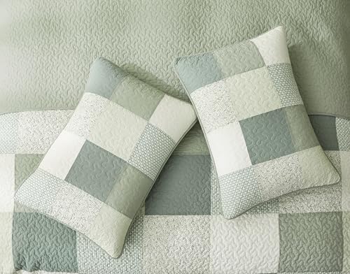 Chezmoi Collection Orna 3-Piece Chic Patchwork Quilt Set - Green Floral Patch Coverlet - Pre-Washed Cotton Lightweight Rev...