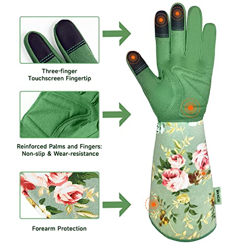 WANCHI Gardening Gloves for Women, Comfortable Floral Long Sleeve Garden Gloves for Gardening and Outdoor Work, Durable Le...