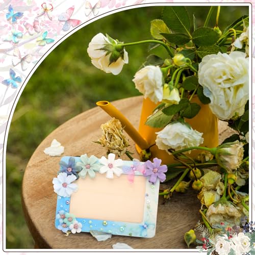 Teenyyou 12 Pack DIY Flower Picture Frame Painting Craft Kit 7.5 x 5.5 Summer Pearl 3D Butterfly Unfinished Wooden Photo F...