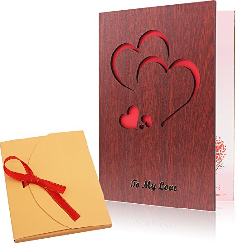 Creawoo Handmade Walnut Wood Love Greeting Card with Unique Gift Card Box The Best Valentine's Day, Anniversary Birthday G...