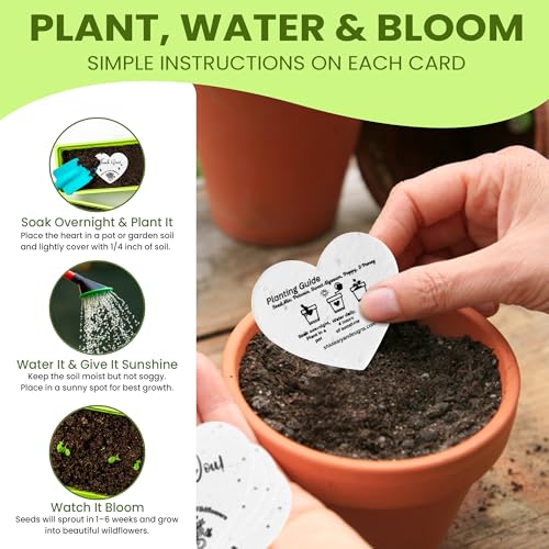 50 Plantable Seed Paper Hearts with Wildflower Seeds- A Thank You Card That Grows | A Memorable Gift Tag That Keeps Giving...