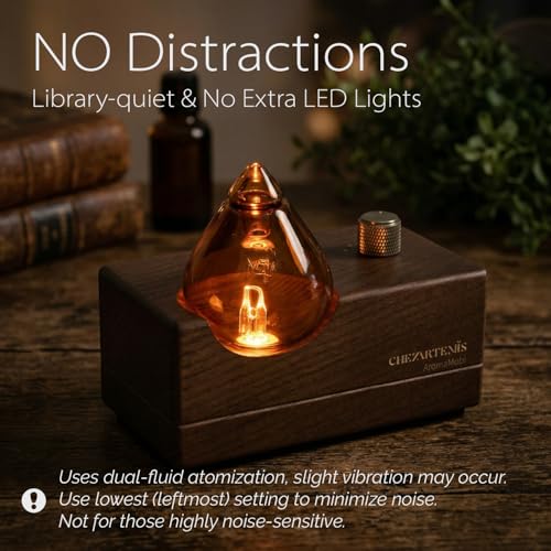 Amber Premium Glass Essential Oil Diffuser with Handmade Wood Base for Aromatherapy, Retro Waterless Scent Diffuser with C...