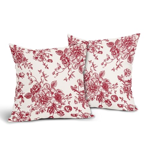 Vintage Floral Pillow Covers 18x18 Inch Set of 2 Wine Red and Cream Floral Throw Pillow Covers Chinoiserie Flower Pillowca...