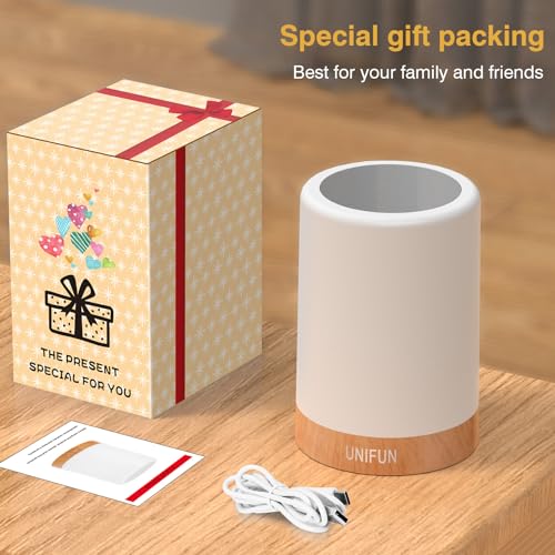 UNIFUN Table Lamp, Touch Sensor Bedside Lamps, Dimmable Warm White & Color Changing RGB Light for Bedroom,Living Room Gift...