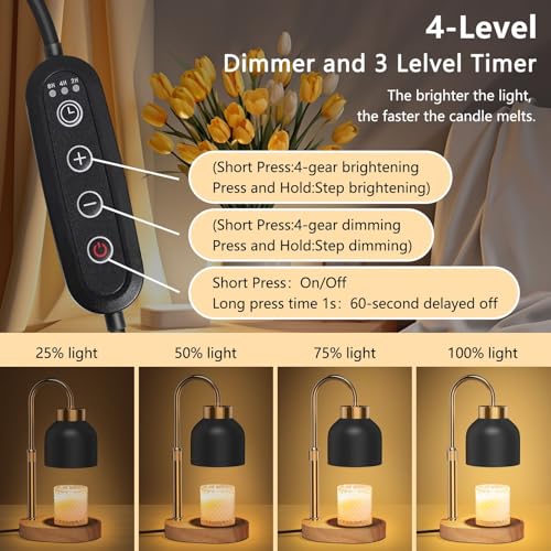 WUEAOA Candle Warmer Lamp with Timer and Dimmer, Height and Brightness Adjustable, Black Electric Wax Warmer for Women Mo...