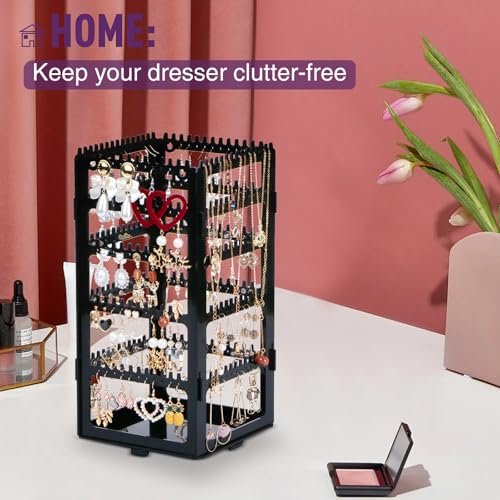 24Aug 360° Rotating Jewelry Organizer Stand with 5 Layers,Acrylic Earring Holder Organizer Stand,212 Holes and 212 Grooves...