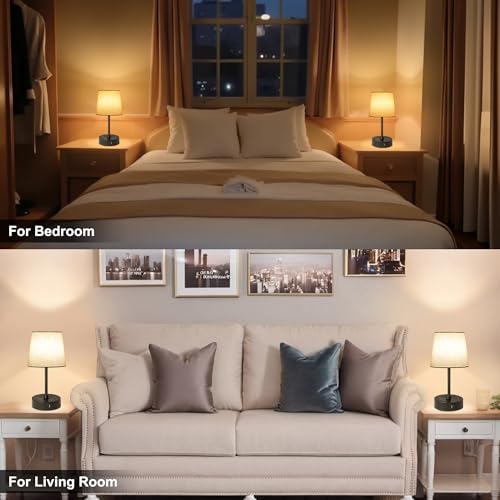 Ascher Small Bedside Table lamp, RGB Color Changing Lamps, 3 Color Temperatures, Dimmable Nightstand Lamp with USB C+A Por...