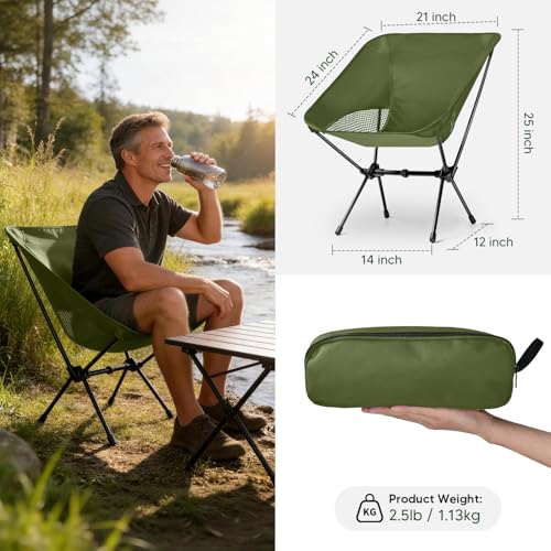 BITIANTEAM Lightweight Portable Camping Chair - Folding Backpacking Hiking Chair with Carry Bag for Outdoor Travel, Beach,...