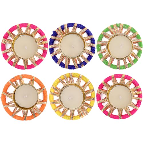 SATVIK 6 Pcs Round Chakra Metal Diya Tea Light Candle Holder | Decorative Oil Lamp for Diwali, Pooja, Mandir & Home Décor...