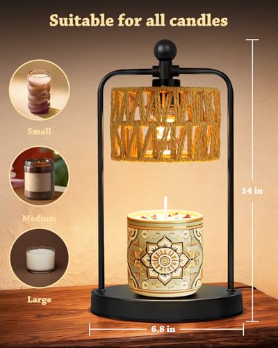 FUNNYBEHOM Candle Warmer Lamp with Timer Dimmer, Candle Warmer for Jar Candles Lights, Boho Candle Lamp Warmer with 2 Bulb...