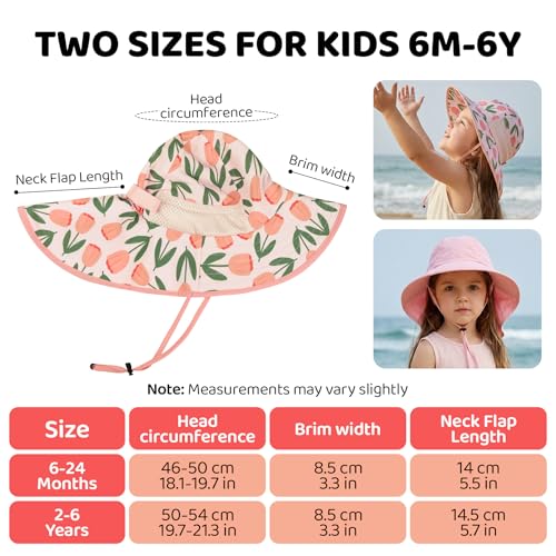 MA COWCF Baby Sun Hat with Neck Flap UPF 50+ Sun Protection Kids Summer Hat Outdoor Toddler Beach Hat 0-6 Years Boys Girls