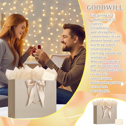1PCS Large Gift Bag with Ribbon and 2 Tissue Paper 1 Greeting Card, Portable Paper Gift Bags with Handles, Paper Bags for ...