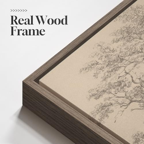 Large Vintage Framed Neutral Landscape Wall Art for Living Rooms, 3 Piece Retro Big Tree Sketch Botanical Forest Antique C...