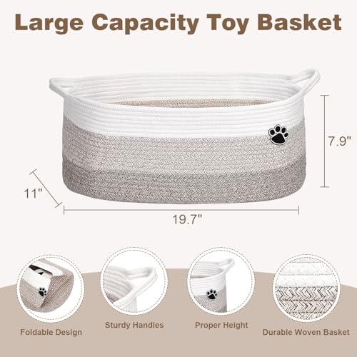 Optish Dog Toy Basket, Toy Box and Bin for Dog Cat Storage, 19.7" X 11" X 7.9" (30L) Large Woven Rope Basket for Blanket S...