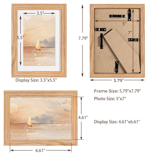 Fun Memories 5x7 Picture Frame, Solid Oak Wood 5 x 7 Frame with Plexiglass, 5 by 7 Photo Frame for Wall & Tabletop Displa...