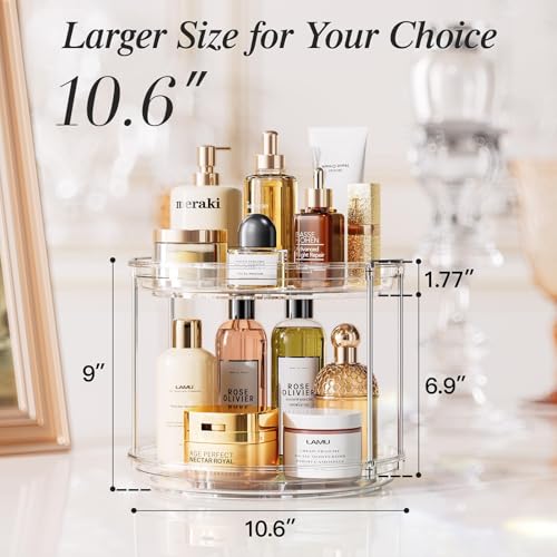 LAMU Rotating Makeup Organizer for Vanity, 10.6in 2 Tier Lazy Susan Turntable Stackable Spinning Skincare Organizer Cosmet...